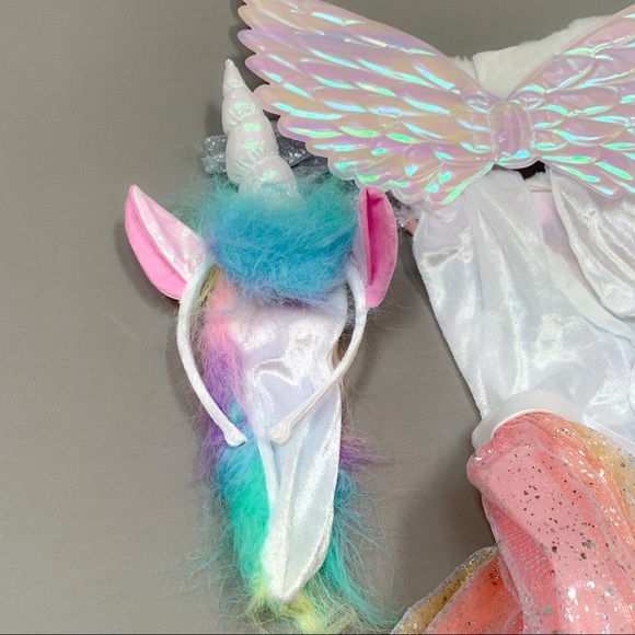Girls RAINBOW UNICORN PEGASUS dress costume, girls L 10-12. - Picture 3 of 11